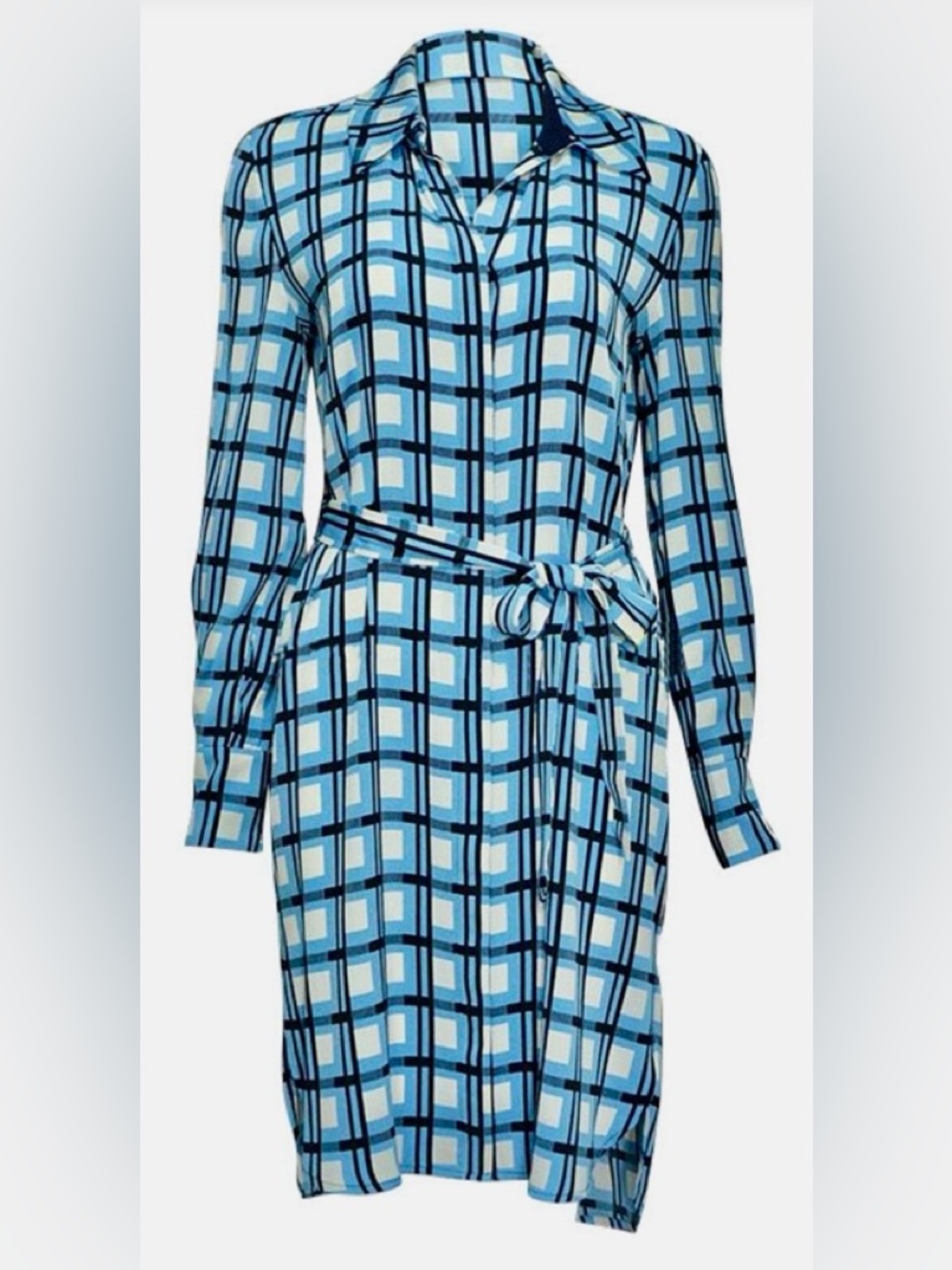 Diane Von Furstenberg, Classic silk shirtdress featuring the Rivoli plaid.